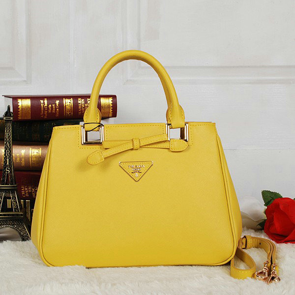 2014 Prada saffiano calfskin tote BN2245 lemonyellow